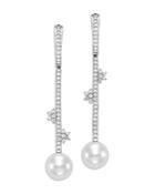 Bloomingdale's Cultured Freshwater Pearl & Diamond Linear Drop Earrings In 14k White Gold - 100% Exclusive