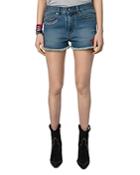Zadig & Voltaire X Band Of Sisters Storm Cutoff Denim Shorts In Light Blue