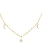 Moon & Meadow 14k Yellow Gold Diamond Moon & Star Dangle Statement Necklace, 16-18