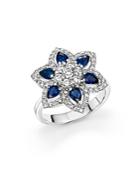 Sapphire And Diamond Flower Ring In 14k White Gold - 100% Exclusive