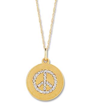 Diamond Peace Sign Pendant Necklace In 14k Yellow Gold, .15 Ct. T.w.