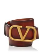 Valentino Men's Logo Buckle Leather Belt
