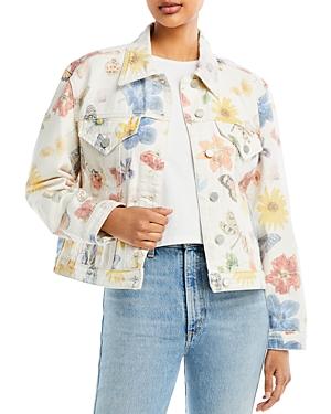 Blanknyc Botanical Print Denim Trucker Jacket
