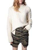 Zadig & Voltaire Malta Button Shoulder Cable Knit Cashmere Sweater