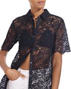 Staud Pallas Lace Short-sleeve Shirt