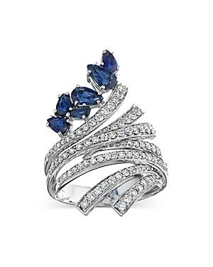 Hueb 18k White Gold Mirage Blue Sapphire & Diamond Swirl Ring