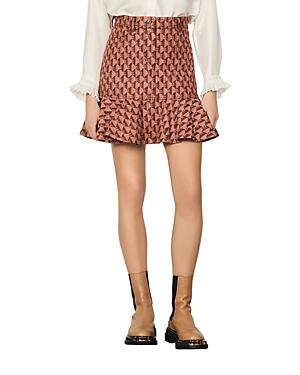 Sandro Pauline Logo Denim Jacquard Mini Skirt