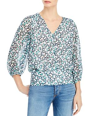 Karl Lagerfeld Paris V Neck Smocked Waist Blouse