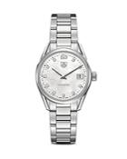 Tag Heuer Carrera Stainless Steel And White Mother Of Pearl Dial Watch With Diamonds, 32mm