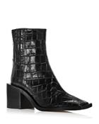Schutz Women's Heiress Croc Embossed Block Heel Booties