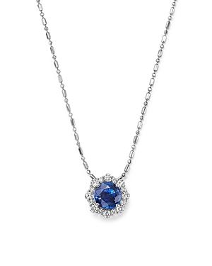 Bloomingdale's Diamond & Blue Sapphire Halo Pendant Necklace In 14k White Gold - 100% Exclusive