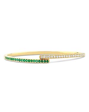 Rachel Reid 14k Yellow Gold Emerald & Diamond Bypass Bangle Bracelet