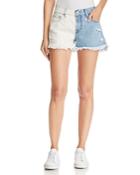 7 For All Mankind Color-block Cutoff Denim Shorts In Cloud Sky
