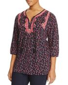 Lucky Brand Plus Embroidered Ditsy Floral Peasant Blouse