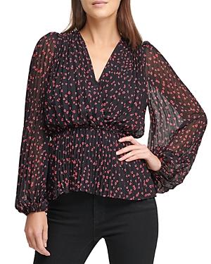 Dkny Printed Pleated Top