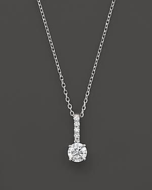 Diamond Solitaire Pendant Necklace With Pave Bail In 14k White Gold, .25 Ct. T.w.