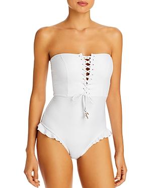 Shani Shemer Cloque Lace-up Bandeau One Piece Swimsuit
