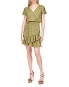 Michael Michael Kors Foil Floral Print Faux Wrap Dress