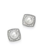 Bloomingdale's Cultured Freshwater Pearl & Diamond Square Stud Earrings In 14k White Gold, 0.25 Ct. T.w. - 100% Exclusive