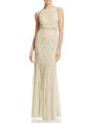 Adrianna Papell Illusion-waist Embellished Gown
