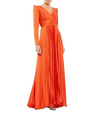 Mac Duggal Pleated Long Sleeve Gown