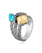 John Hardy 18k Yellow Gold & Sterling Silver Classic Chain Turquoise Hammered Cluster Ring