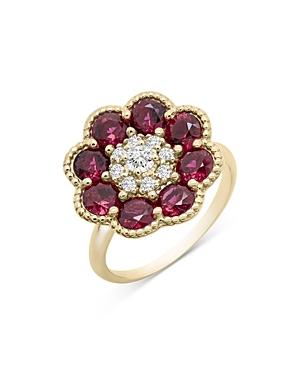 Bloomingdale's Ruby & Diamond Flower Ring In 14k Yellow Gold - 100% Exclusive