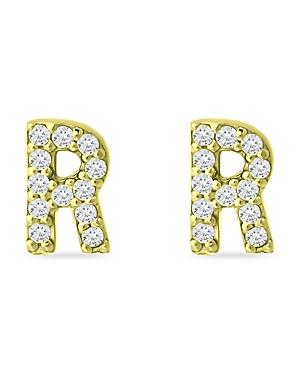 Aqua Pave Initial Stud Earrings In 18k Gold Plated Sterling Silver - 100% Exclusive