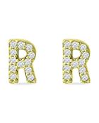 Aqua Pave Initial Stud Earrings In 18k Gold Plated Sterling Silver - 100% Exclusive