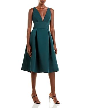Amsale Faille V-neck Fit-and-flare Dress