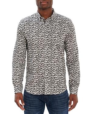 Robert Graham Black Beard Linen & Cotton Signature Skull Print Tailored Fit Button Down Shirt