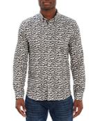 Robert Graham Black Beard Linen & Cotton Signature Skull Print Tailored Fit Button Down Shirt