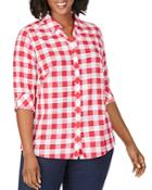 Foxcroft Plus Dara Gingham Button Front Top