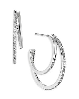 Nadri Golden Hour Cubic Zirconia Faux Double Hoop Earrings In Rhodium Plated