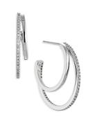 Nadri Golden Hour Cubic Zirconia Faux Double Hoop Earrings In Rhodium Plated