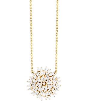 Suzanne Kalan 18k Yellow Gold Baguette & Round-cut Diamond Starburst Cluster Pendant Necklace, 16-18