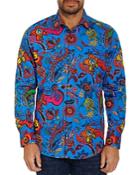 Robert Graham Vive Rie Ama Limited Edition Cotton Floral Beaded Skull Classic Fit Button Down Shirt