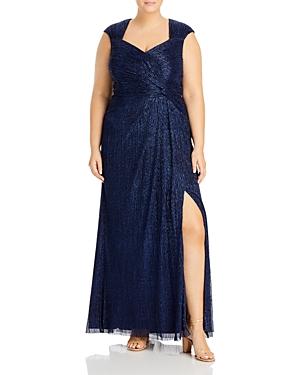 Adrianna Papell Plus Metallic Pleated Gown