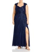Adrianna Papell Plus Metallic Pleated Gown