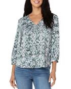 Liverpool Los Angeles Printed Puff Sleeve V Neck Top