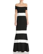 Avery G Striped Off-the-shoulder Gown