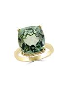 Green Amethyst Cushion And Diamond Ring In 14k Yellow Gold - 100% Exclusive