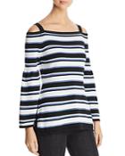 Heather B Striped Cold-shoulder Sweater