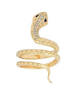 Iconery 14k Yellow Gold Snake Ring With Diamonds