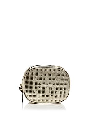Tory Burch Logo Perforated Metallic Leather Cosmetic Case