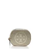 Tory Burch Logo Perforated Metallic Leather Cosmetic Case