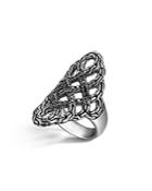 John Hardy Classic Chain Silver Lava Large Saddle Ring With Black Sapphire