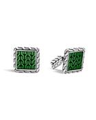 John Hardy Classic Chain Sterling Silver Enamel Square Cufflinks With Transparent Green Enamel