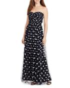 Lauren Ralph Lauren Strapless Polka-dot Print Gown