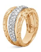 John Hardy 18k Yellow Gold Classic Chain Ring With Diamond Pave